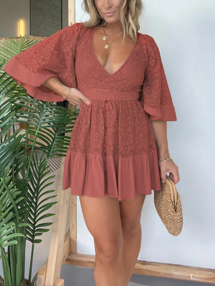 Dames Mini zomerjurk met diepe V-hals - Andy