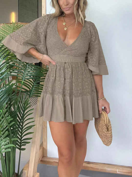 Dames Mini zomerjurk met kant en ingebouwde short - Lisa