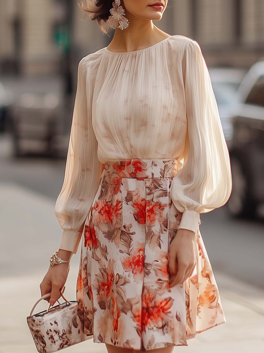Dames Plooirok met Sheer Blouse Set - Allanis