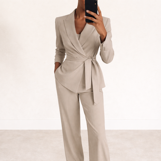 Dames Tweedelig Set | Strikceintuur & Brede Pantalon