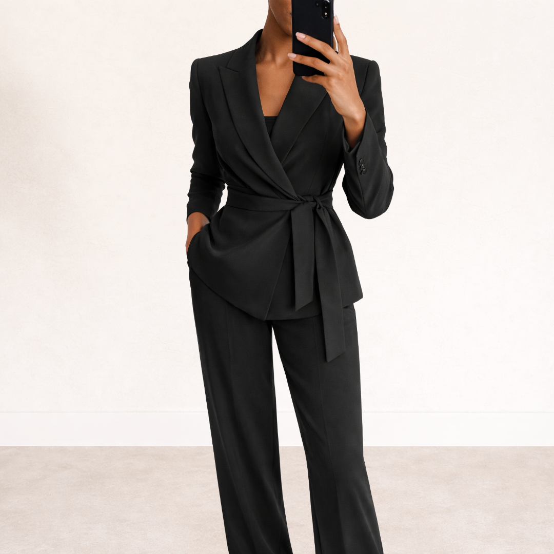 Dames Tweedelig Set | Strikceintuur & Brede Pantalon
