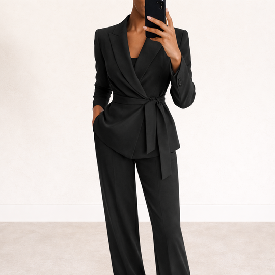 Dames Tweedelig Set | Strikceintuur & Brede Pantalon