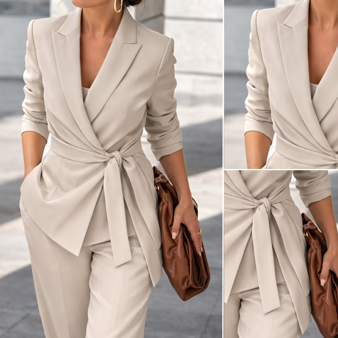 Dames Tweedelig Set | Strikceintuur & Brede Pantalon