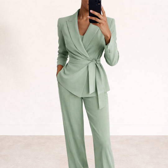 Dames Tweedelig Set | Strikceintuur & Brede Pantalon