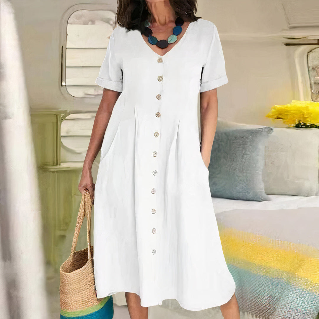Dames V hals Casual Midi Zomer Jurk - Avy