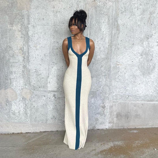 Dames Witte Contrast Maxi Zomerjurk - Serafina