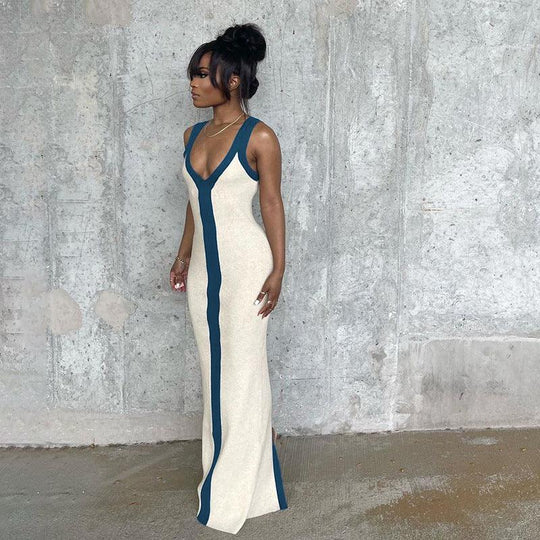 Dames Witte Contrast Maxi Zomerjurk - Serafina