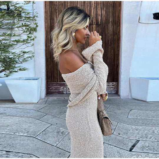 Dames Zachte stof Off the Shoulder Maxi zomerjurk met lange mouwen - Sophie