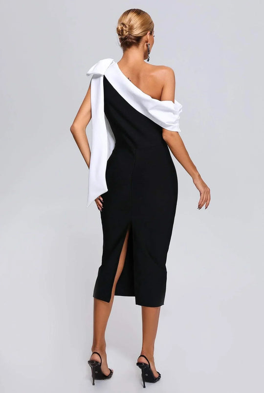 Dames Zwart Wit Midi Gala Jurk - Collette