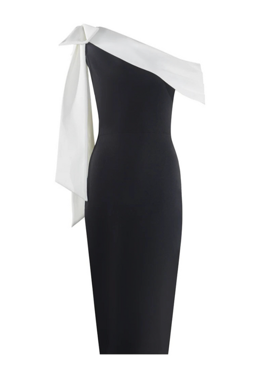 Dames Zwart Wit Midi Gala Jurk - Collette