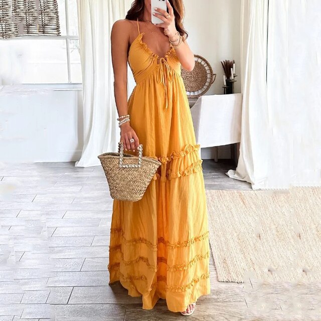 Dames elegante uitgesneden details maxi zomerjurk - Haley