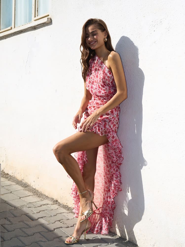 Dames gebloemde Mini zomerjurk met ruches - Amarose