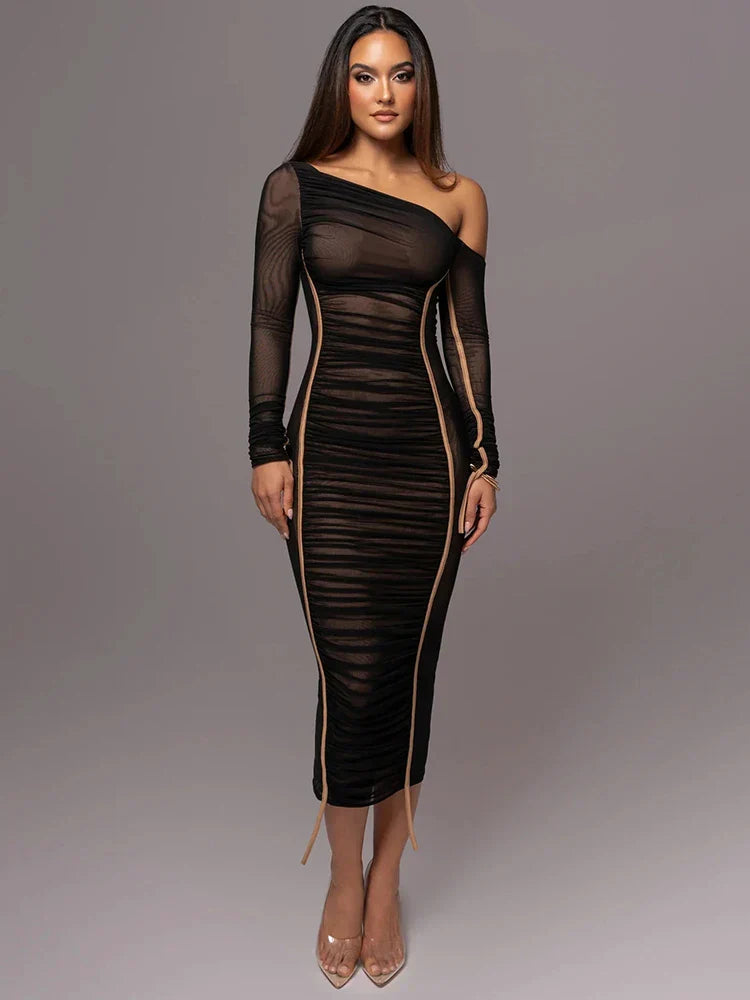 Dames midi bodycon jurk met ruches - Lillia