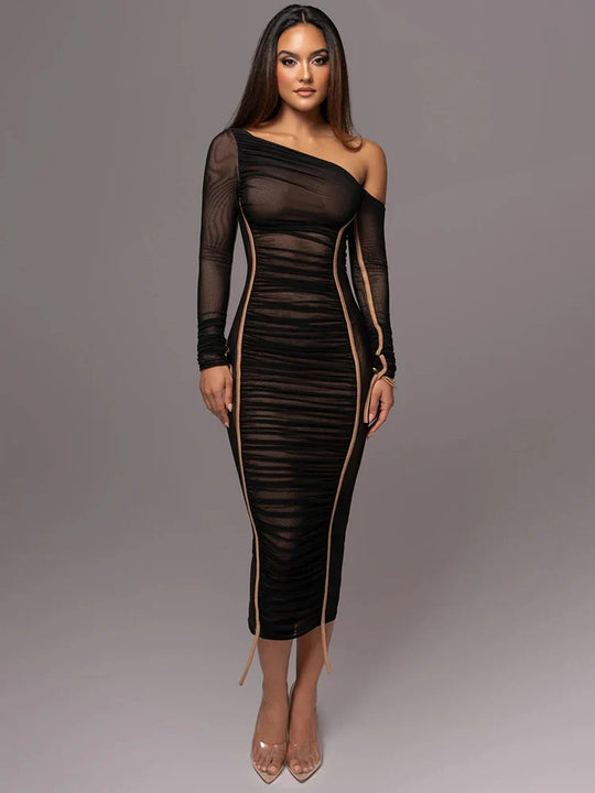 Dames midi bodycon jurk met ruches - Lillia