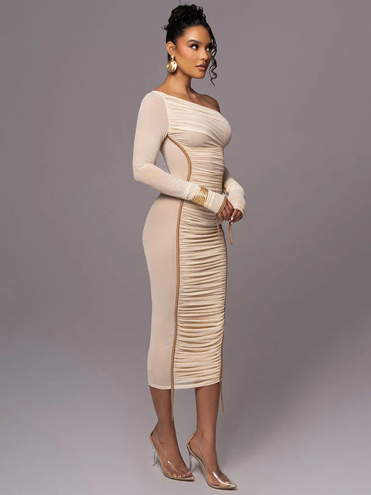 Dames midi bodycon jurk met ruches - Lillia