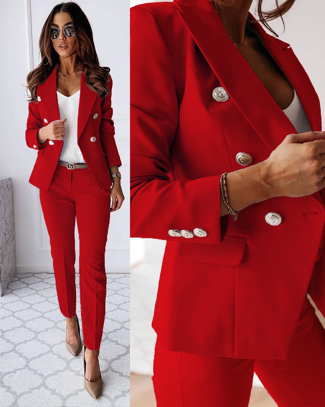 Dames set | Dubbele Knoopsluiting & Strakke Silhouet