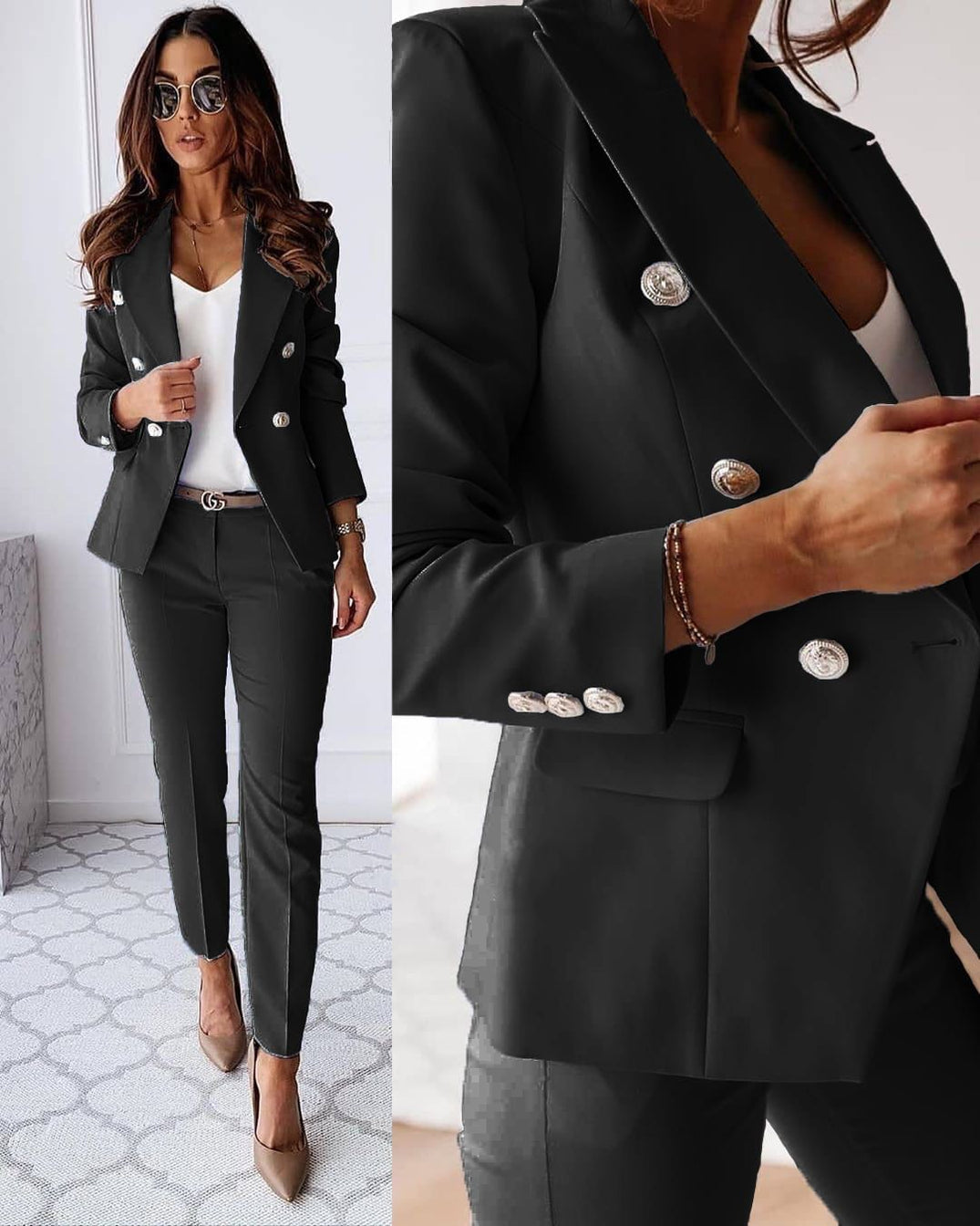 Dames set | Dubbele Knoopsluiting & Strakke Silhouet