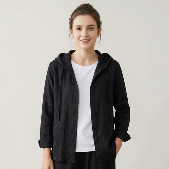 Dames Capuchon Blouse Met Knopen 3
