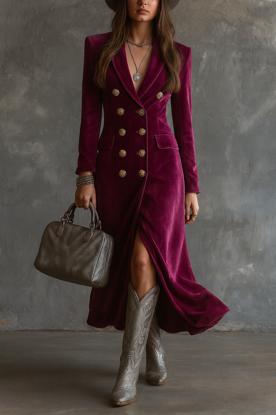 Dames Fluwelen Blazer Maxi Jurk 0