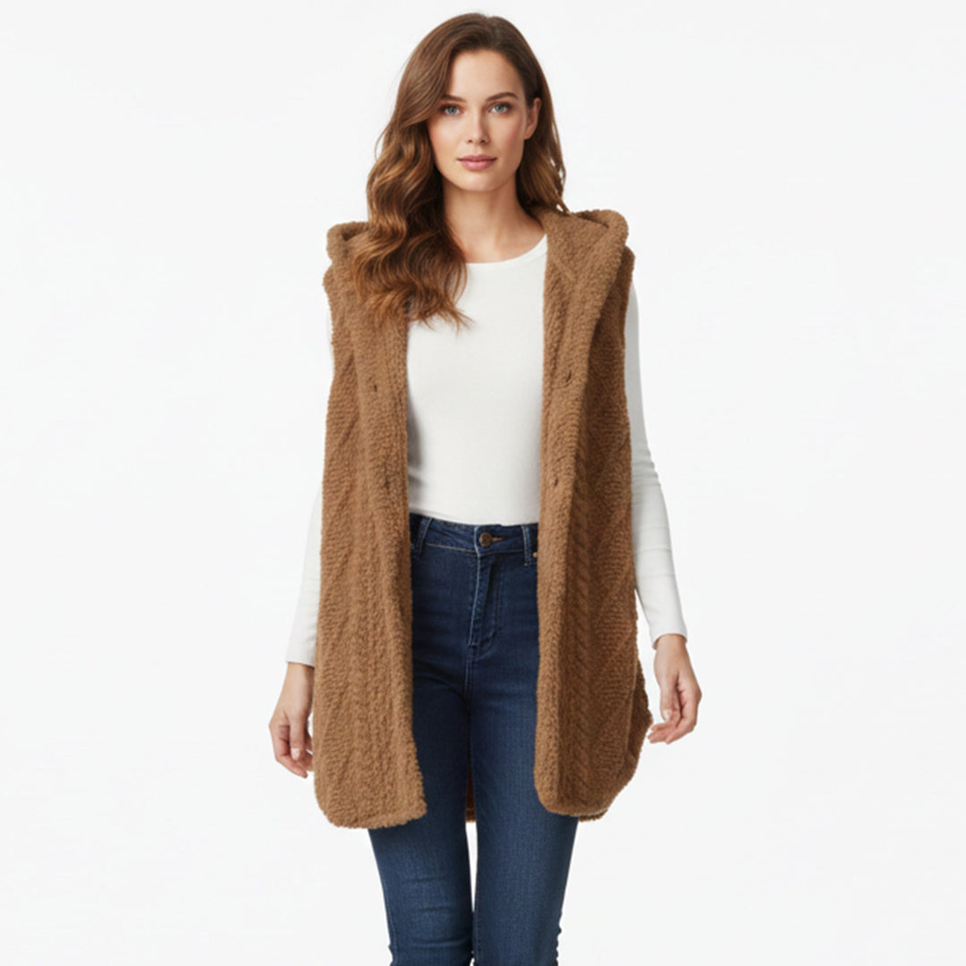 Dames Gebreid Vest met Capuchon Relaxed Fit 0