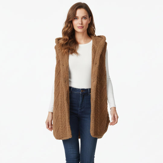 Dames Gebreid Vest met Capuchon Relaxed Fit 0