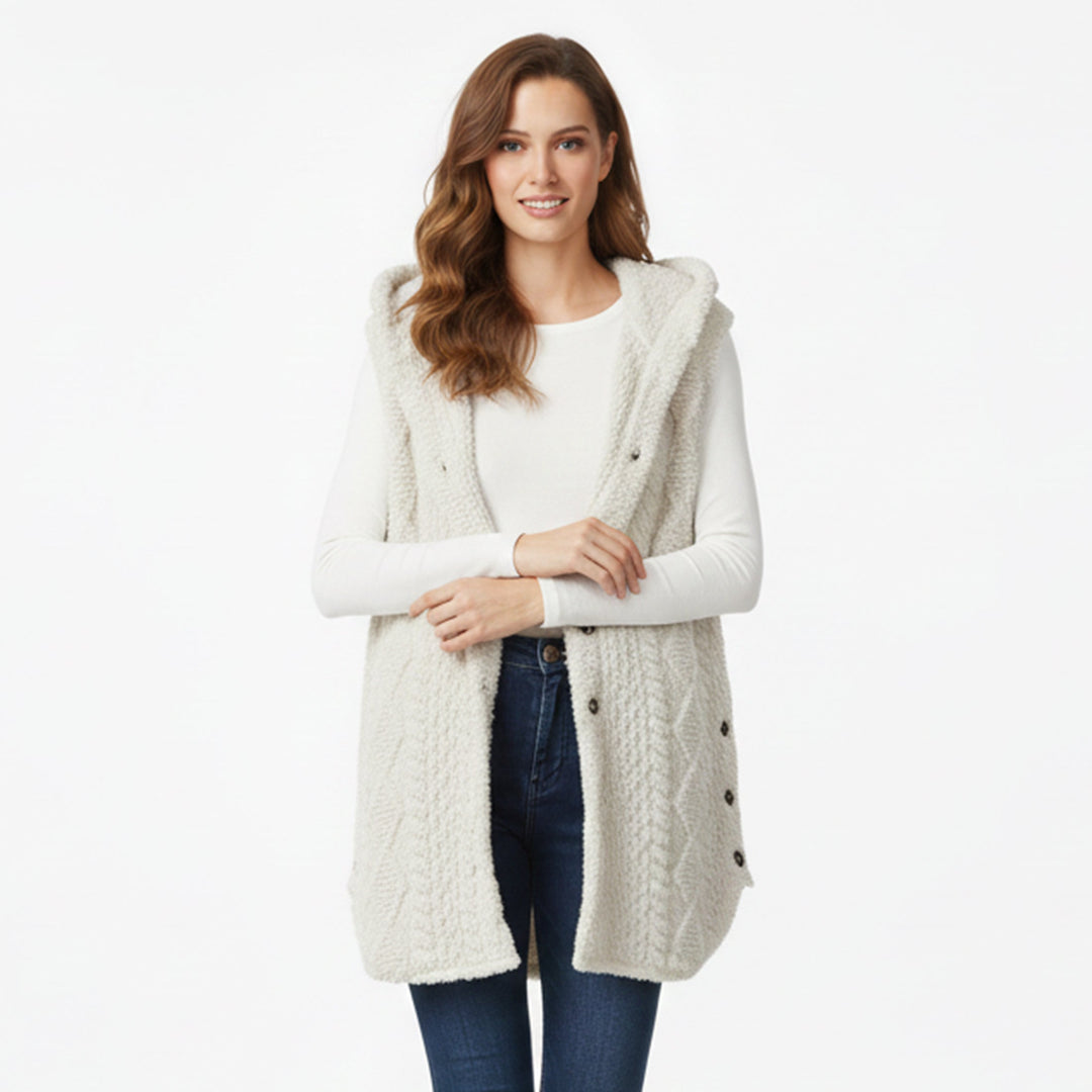 Dames Gebreid Vest met Capuchon Relaxed Fit 4