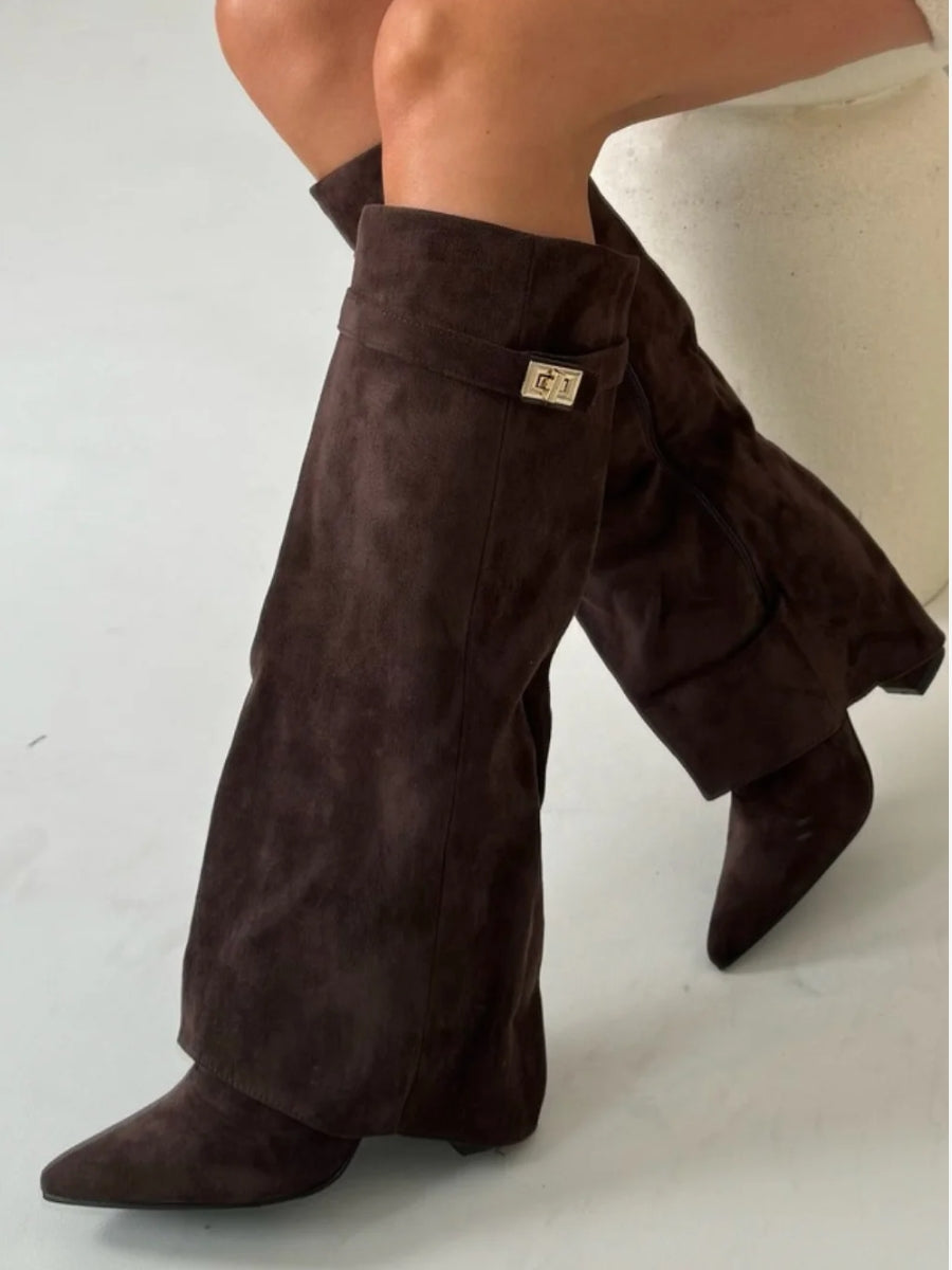 Dames Suède Boots met Gouden Details 2