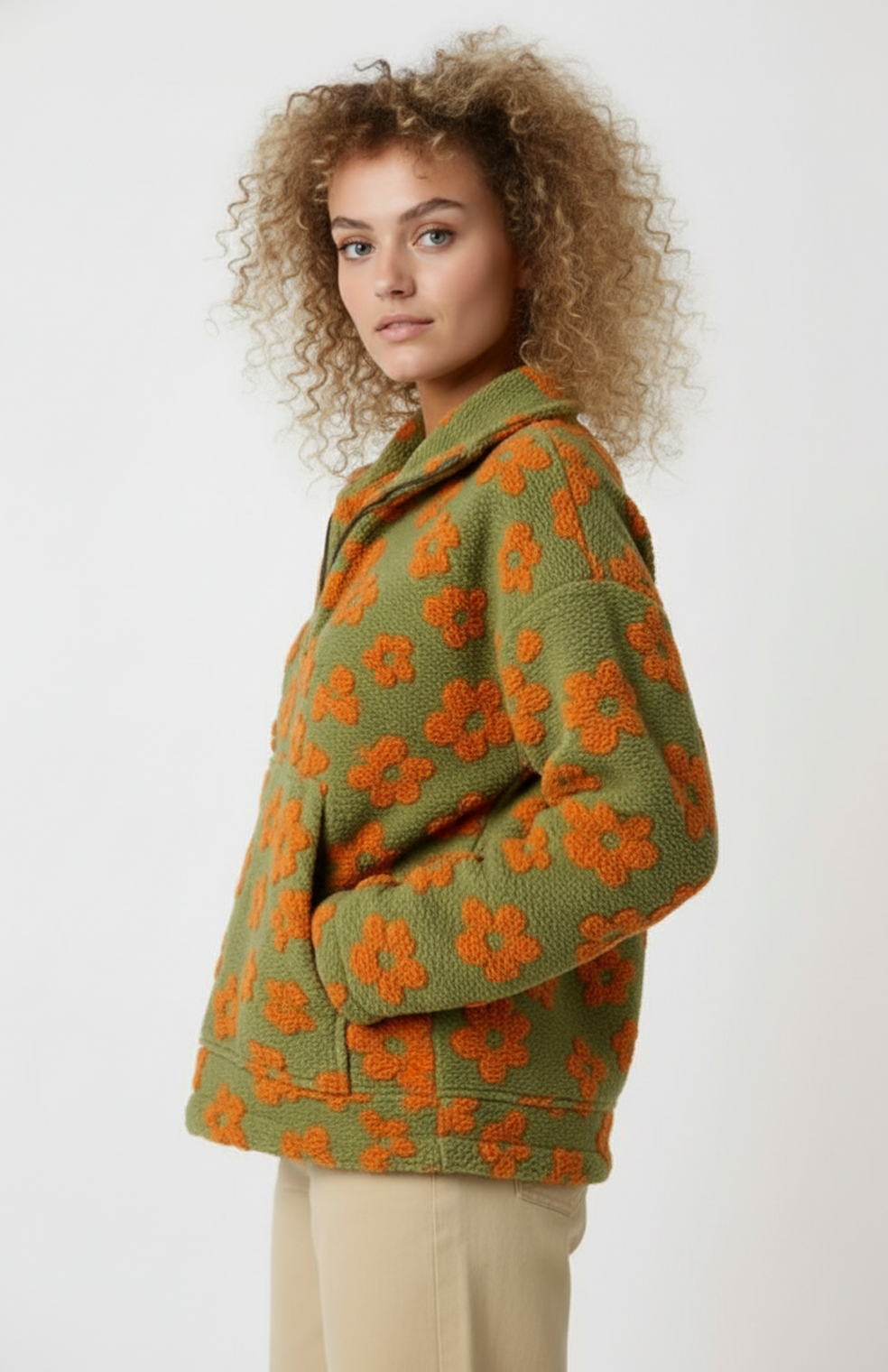 Dames Trui | Halve Rits | Bloemenmotief 1