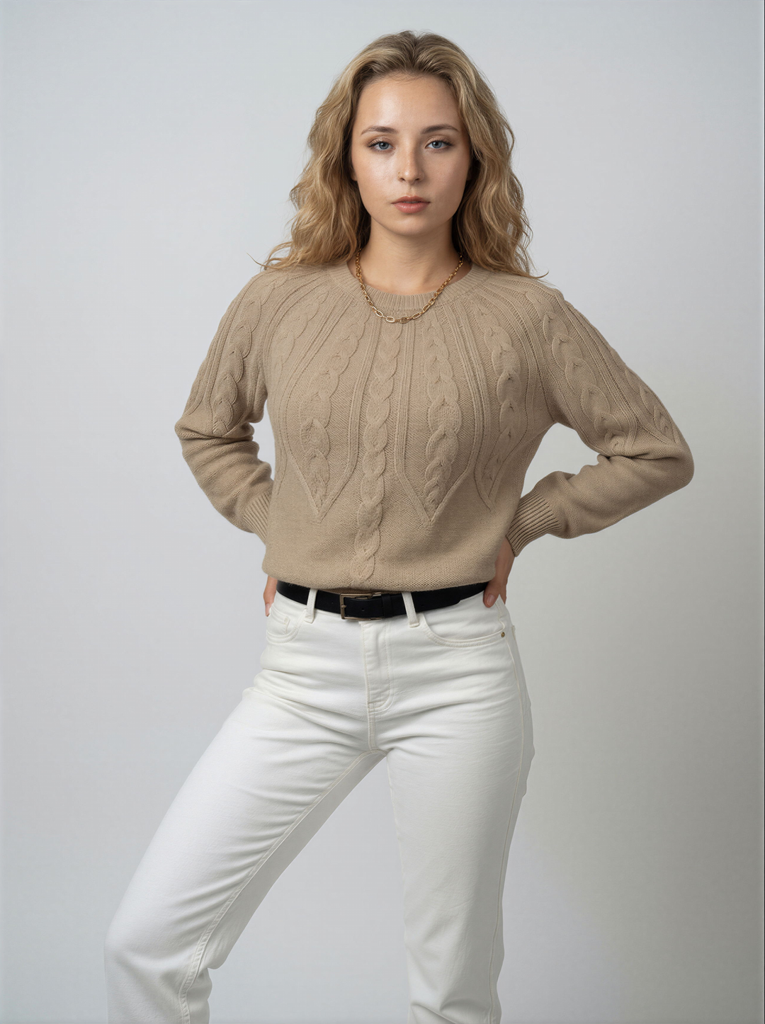 Dames Trui | Kabelstructuur | Ronde Hals | Lange Mouwen | Regular Fit 0