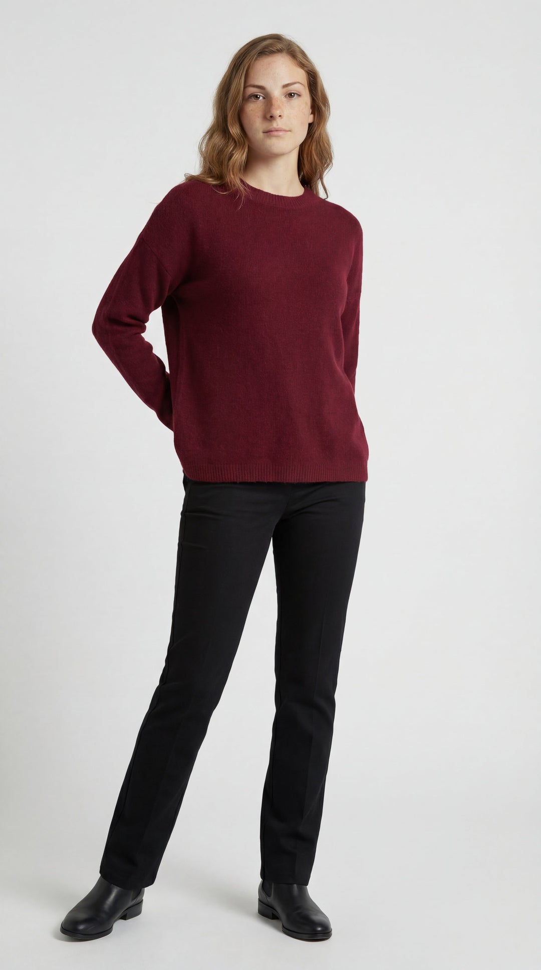 Dames Trui | Ronde Hals | Comfortabele Gebreide Pasvorm | Bordeaux Rood 0