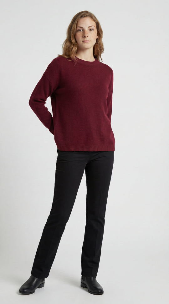 Dames Trui | Ronde Hals | Comfortabele Gebreide Pasvorm | Bordeaux Rood 0