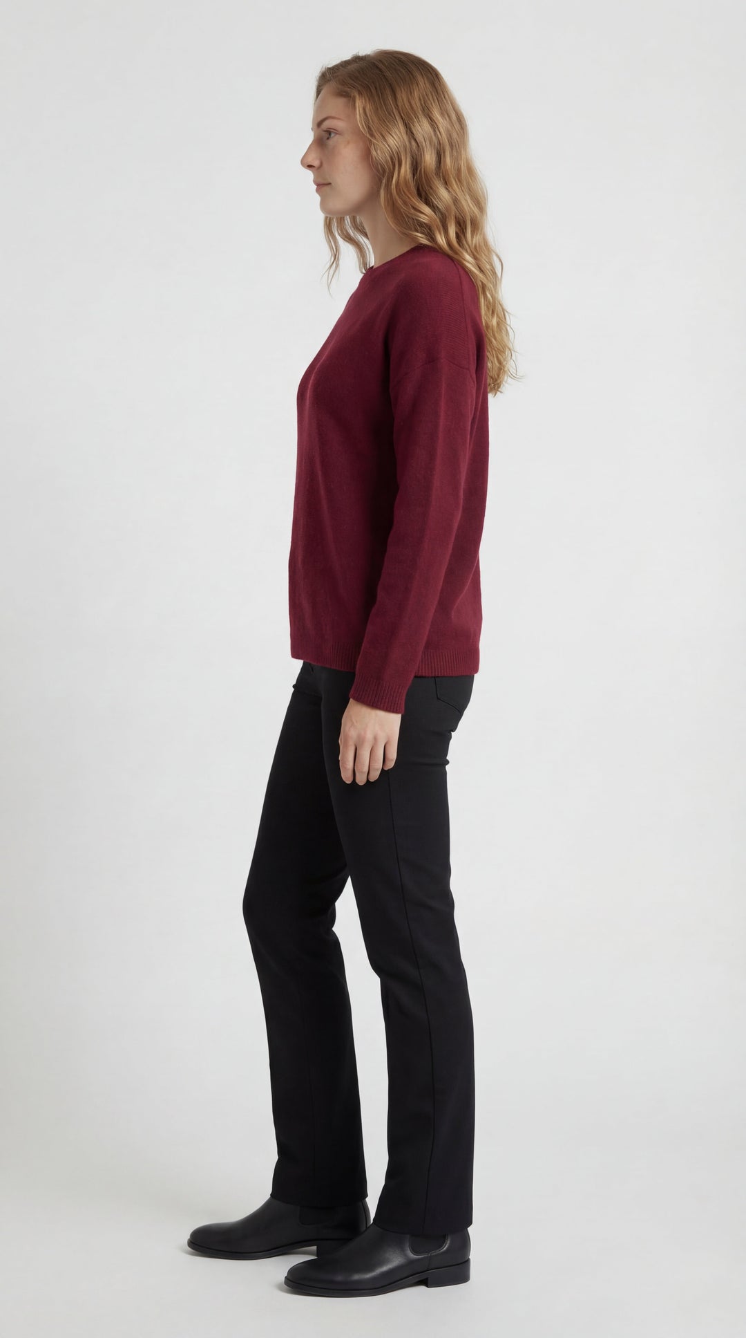Dames Trui | Ronde Hals | Comfortabele Gebreide Pasvorm | Bordeaux Rood 1