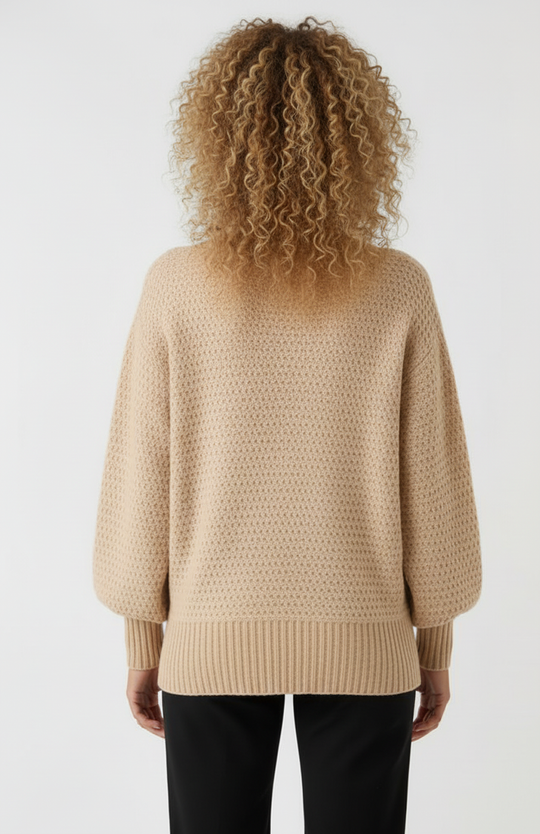 Dames Trui | Textuur Breisel | Comfortabele Pasvorm | Geribde Boorden | Beige 3