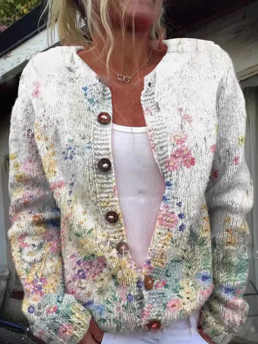 Dames Gebreide Cardigan Vest met Print Wit