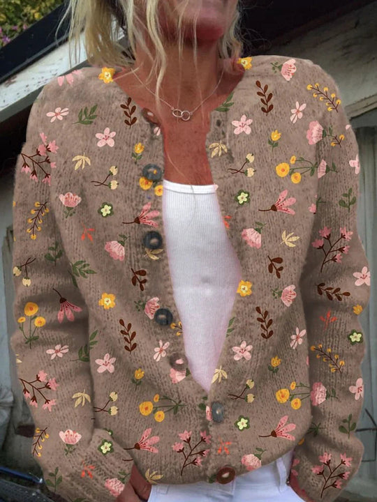 Dames Gebreide Cardigan Vest met Print Bruin