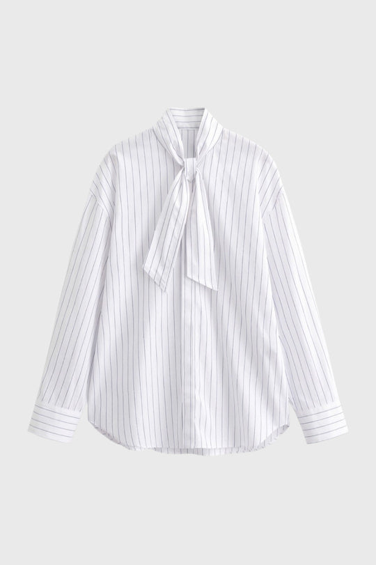 Damesblouse | Gestreept met Strik & Lange Mouwen