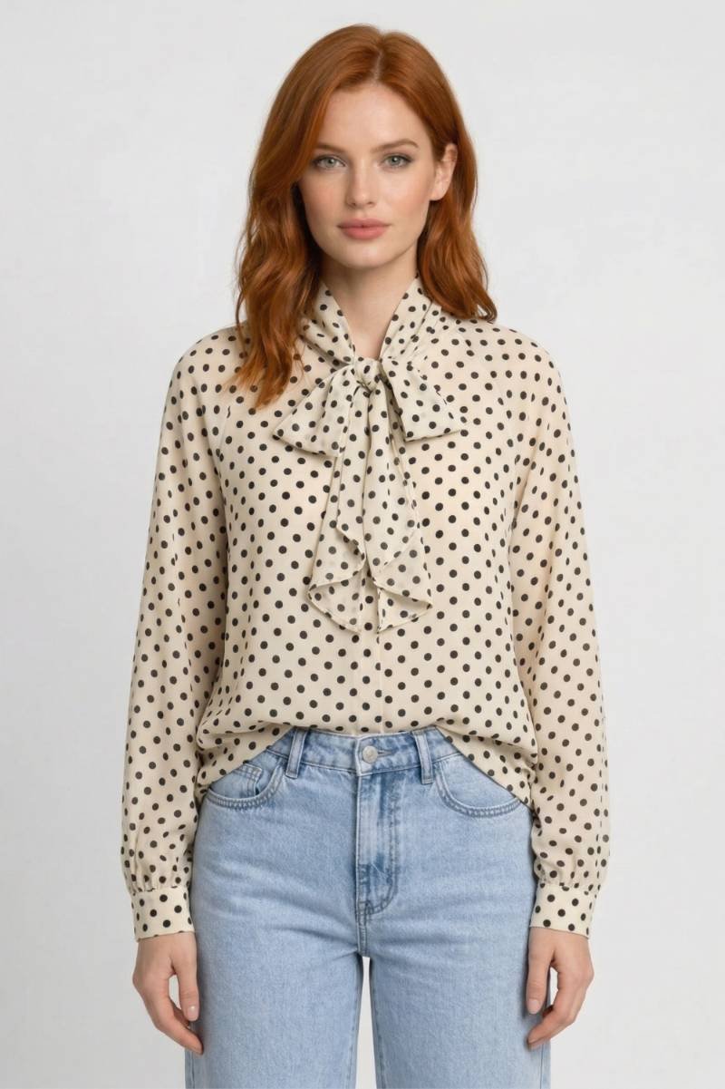 Damesblouse | Stippen met Strik & Ballonmouwen
