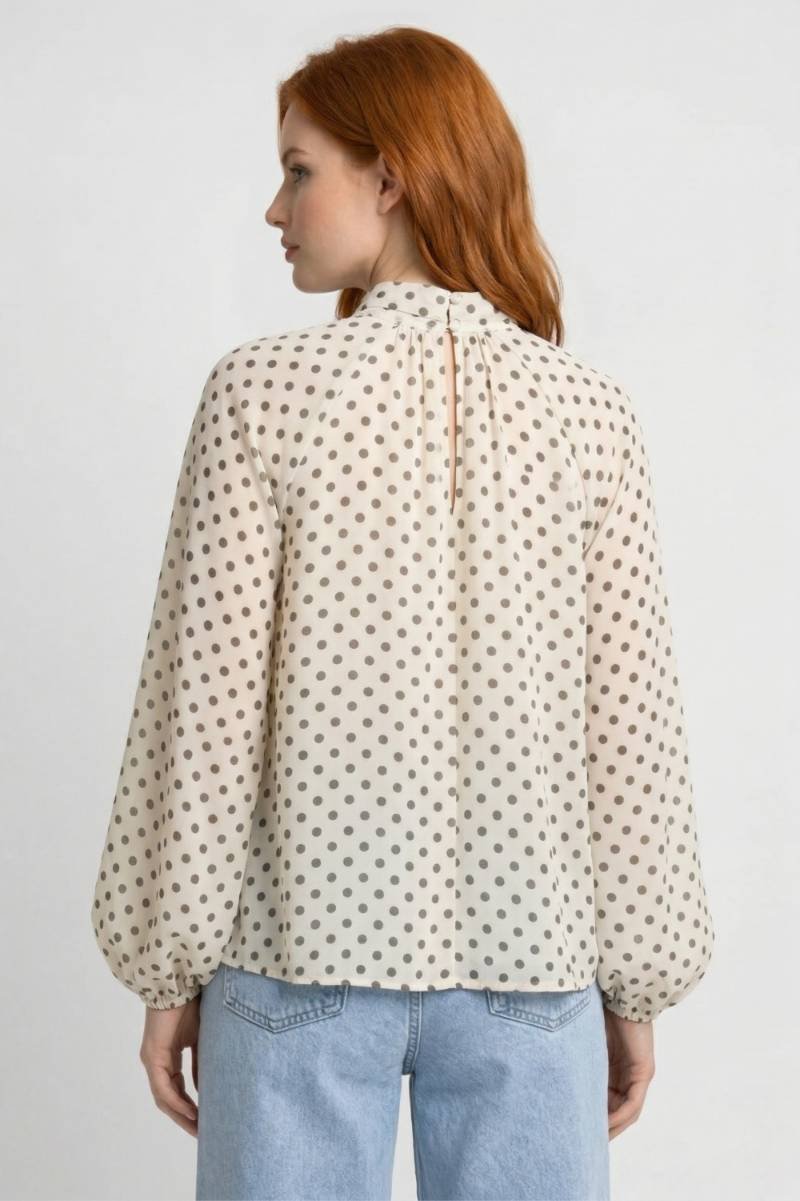 Damesblouse | Stippen met Strik & Ballonmouwen