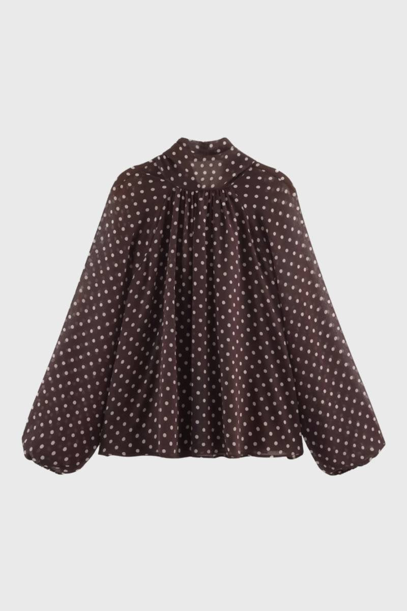 Damesblouse | Stippen met Strik & Ballonmouwen