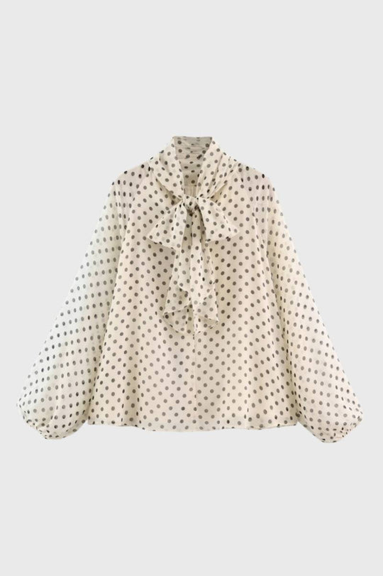 Damesblouse | Stippen met Strik & Ballonmouwen