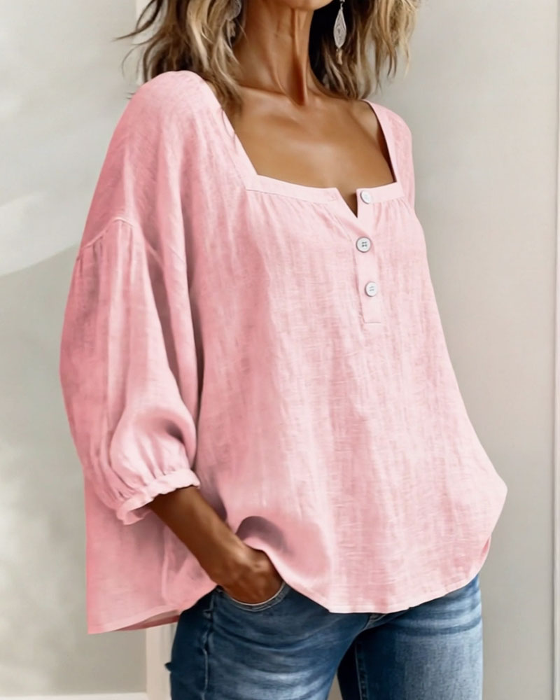 Damesblouse | Vierkante Hals & Elegante Pofmouwen