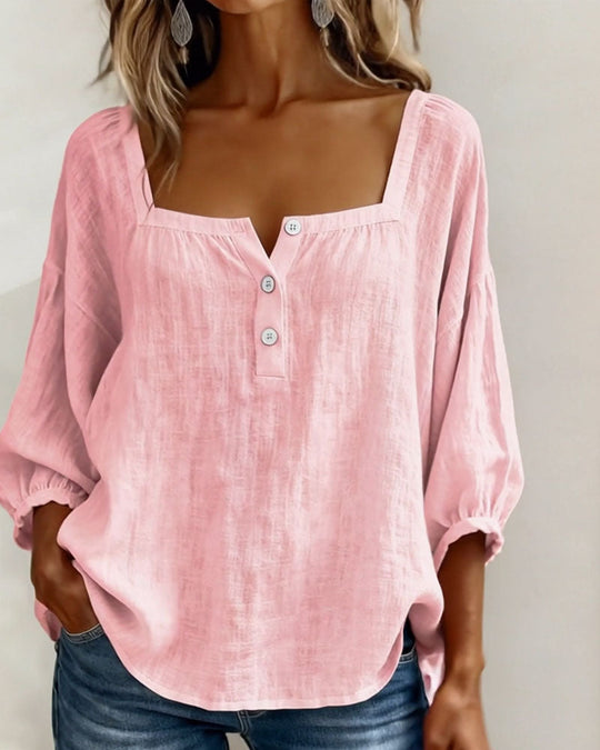 Damesblouse | Vierkante Hals & Elegante Pofmouwen