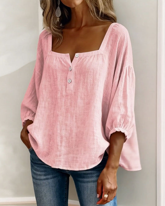 Damesblouse | Vierkante Hals & Elegante Pofmouwen