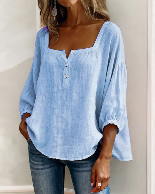 Damesblouse | Vierkante Hals & Elegante Pofmouwen