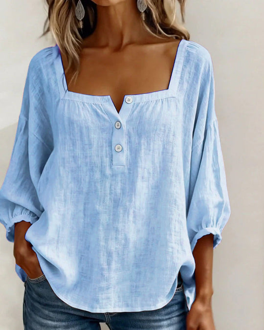 Damesblouse | Vierkante Hals & Elegante Pofmouwen