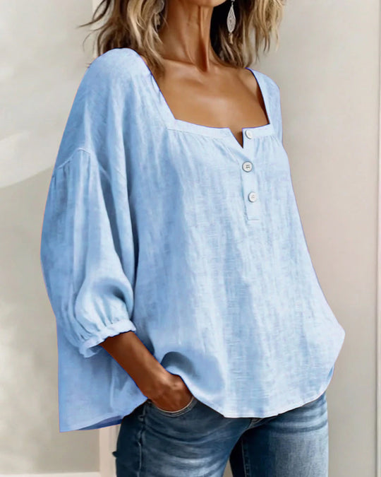 Damesblouse | Vierkante Hals & Elegante Pofmouwen