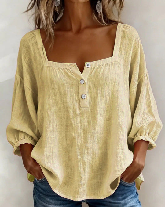 Damesblouse | Vierkante Hals & Elegante Pofmouwen