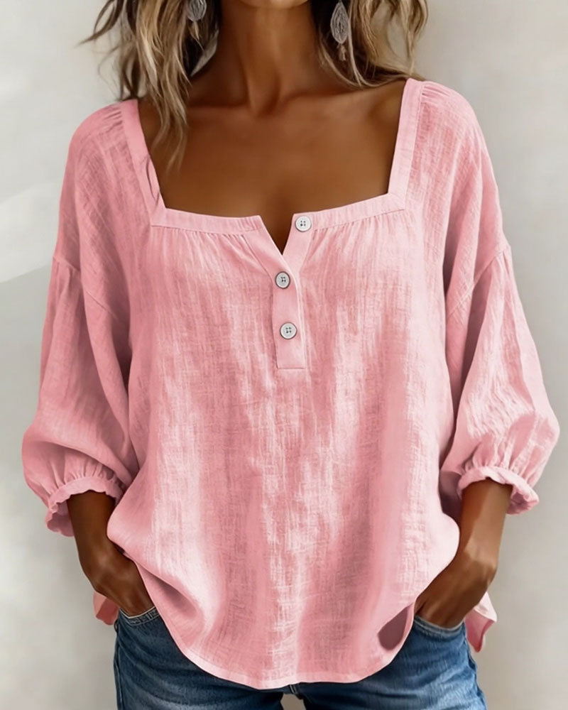 Damesblouse | Vierkante Hals & Elegante Pofmouwen