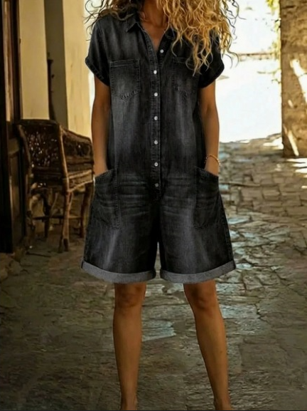 Denim Jumpsuit Dames | Blousekraag & Losse Zomerse Pasvorm