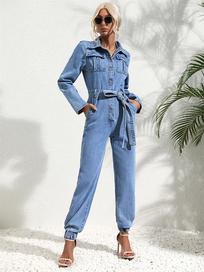 Denim Jumpsuit Dames | Riemdetail & Flatterend Vrouwelijk Silhouet